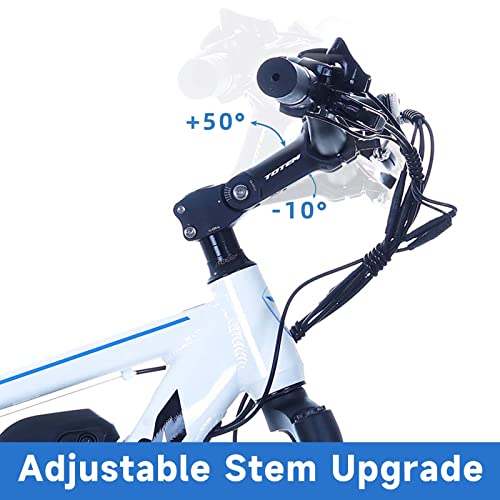Totem Electric Bike for Adults 26”, Electric Mountain Bicycle 350W Motor, 20MPH Victor 2.0 with 36V 10.4Ah Removable Battery, E-MTB with Shimano 21 Speed Gears, Upgraded Adjustable stem-White