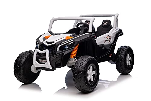 Nitoess 2023 New XXXL 24V Ride on UTV for Kids 2 Seater, 4x4 Ride On Buggy Power 2WD/4 Wheeler 380W Motor with Remote Control, 3-12yrs Electric car w/EVA Rubber Tires Bluetooth/AUX/TF Slot(White)