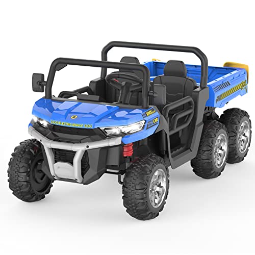Ride On Dump Truck for Kids Ride On Car with Remote Control Electric UTV Vehicles with Electric Dump Bed, 4WD Power Ride-on 6 Wheels Ride On Toys for Boys Girls (Blue)