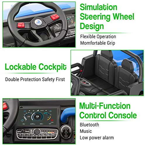 Ride On Dump Truck for Kids Ride On Car with Remote Control Electric UTV Vehicles with Electric Dump Bed, 4WD Power Ride-on 6 Wheels Ride On Toys for Boys Girls (Blue)