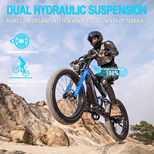 FREESKY Electric Bike for Adults, 1000W BAFANG Motor Dual Battery 26”Fat Tire Electric Bike, Full Suspension Dual Hydraulic Brakes E Mountain Bike 35mph 60-110 Miles Long Range Fast Ebikes