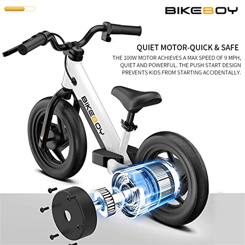 BIKEBOY Electric Balance Bike Kids Electric Bike for Ages 3-5years Old,24v 100w Motor,With12-Inch Pneumatic Tires, Rear Wheel Brake,Adjustable Speed,Dazzling Electric Motorcycle for Kids