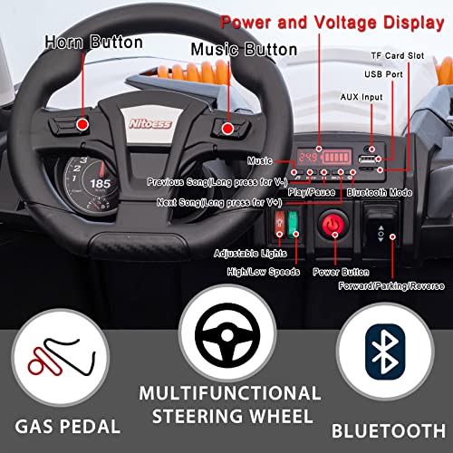 Nitoess 2023 New XXXL 24V Ride on UTV for Kids 2 Seater, 4x4 Ride On Buggy Power 2WD/4 Wheeler 380W Motor with Remote Control, 3-12yrs Electric car w/EVA Rubber Tires Bluetooth/AUX/TF Slot(White)