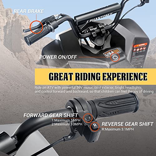 Phantomgogo Hyper Quad Electric Ride-On ATV 4 Wheeler for Kids 36v 350W Brushed Motor Outdoor Off-Road Go Cart Dirt Bike (White)