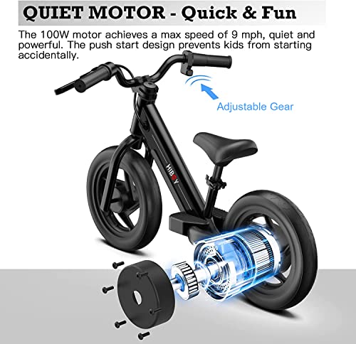 Hiboy BK1 Electric Bike for Kids Ages 3-5 Years Old, 24V 100W Electric Balance Bike with 12 inch Inflatable Tire and Adjustable Seat, Electric Motorcycle for Kids Boys & Girls (Black)