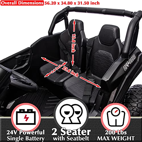 sopbost 24V 4WD 2-Seater Kids Electric Vehicle 4X4 Battery Powered Off-Road 4 Wheeler Ride On Toy Car for Boys Girls to Drive, Remote Control, 2 Speed, Music Play, Black