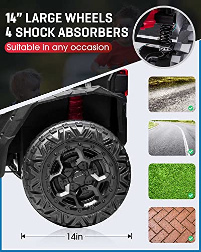 ANPABO 24V 4X4 Ride on Car Truck w/Remote Control, 4WD/2WD Switchable Kids UTV, 19" Spacious Seat, 4 Shock Absorbers, Soft Start, Music Player, Electric Car for Kids Ages 3+-Red