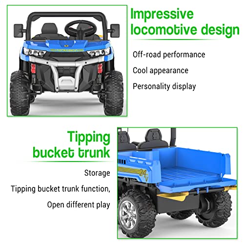 Ride On Dump Truck for Kids Ride On Car with Remote Control Electric UTV Vehicles with Electric Dump Bed, 4WD Power Ride-on 6 Wheels Ride On Toys for Boys Girls (Blue)