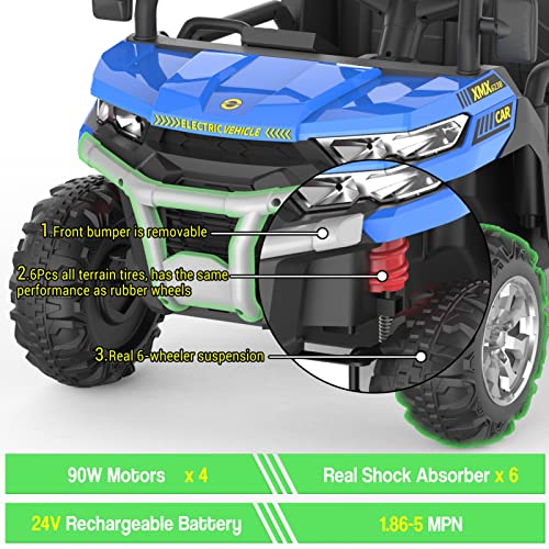 Ride On Dump Truck for Kids Ride On Car with Remote Control Electric UTV Vehicles with Electric Dump Bed, 4WD Power Ride-on 6 Wheels Ride On Toys for Boys Girls (Blue)