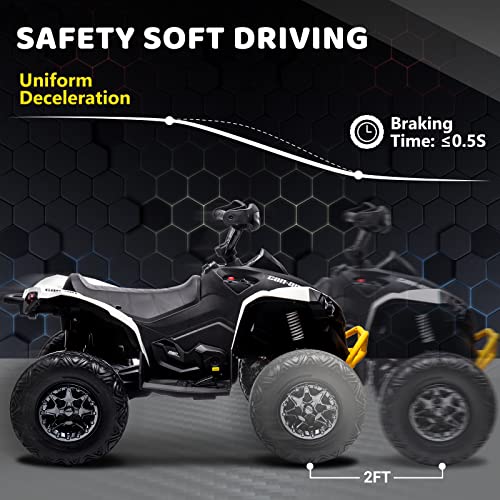 Hetoy Kids ATV, 12V Ride on Toy Car Bombardier Licensed BRP Can-am 4 Wheeler Quad Electric Vehicle, w/LED Lights, Bluetooth, Music, USB, Treaded Tires, Best Gifts for 3-8 Year Old Boys Girls, White