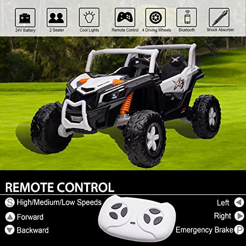 Nitoess 2023 New XXXL 24V Ride on UTV for Kids 2 Seater, 4x4 Ride On Buggy Power 2WD/4 Wheeler 380W Motor with Remote Control, 3-12yrs Electric car w/EVA Rubber Tires Bluetooth/AUX/TF Slot(White)