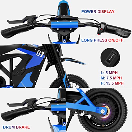 EVERCROSS EV12M 36V Electric Dirt Bike,300W Motor, 15.5 Mph & 9.3 Miles Range Electric Motorcycle, 3 Speed Modes, Electric Dirt Bike for Kids Ages 3-12