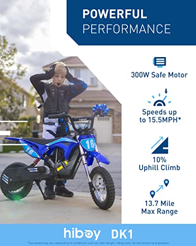 Hiboy DK1 36V Electric Dirt Bike,300W Electric Motorcycle - Up to 15.5MPH & 13.7 Miles Long-Range,3-Speed Modes Motorcycle for Kids Ages 3-10