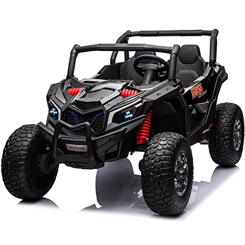 sopbost 24V 4WD 2-Seater Kids Electric Vehicle 4X4 Battery Powered Off-Road 4 Wheeler Ride On Toy Car for Boys Girls to Drive, Remote Control, 2 Speed, Music Play, Black