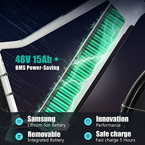 Totem Ranger eBike for Adults 26", 750W Powerful Motor, Ebike 48V 15Ah Removable Integrated Lithium Battery, Shimano 7 Speed Gears, and Mechanical Locking Suspension Fork-White