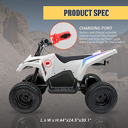 Phantomgogo Hyper Quad Electric Ride-On ATV 4 Wheeler for Kids 36v 350W Brushed Motor Outdoor Off-Road Go Cart Dirt Bike (White)