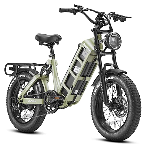 eAhora Juliet 60Ah 1000W Electric Bike for Adults Long Range Electric Bike 20 * 4.0 Fat Tire Electric Bike Full Suspension Electric Mountain Bike,Color Display (Green)