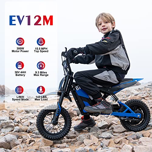 EVERCROSS EV12M 36V Electric Dirt Bike,300W Motor, 15.5 Mph & 9.3 Miles Range Electric Motorcycle, 3 Speed Modes, Electric Dirt Bike for Kids Ages 3-12