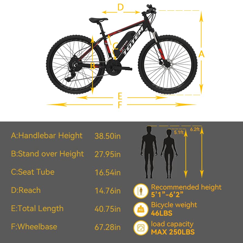 Totem Electric Bike for Adults 26”, Electric Mountain Bicycle 350W Motor, 20MPH Victor 2.0 with 36V 10.4Ah Removable Battery, E-MTB with Shimano 21 Speed Gears, Upgraded Adjustable stem-White