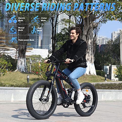 FREESKY Electric Bike for Adults, 1000W BAFANG Motor Dual Battery 26”Fat Tire Electric Bike, Full Suspension Dual Hydraulic Brakes E Mountain Bike 35mph 60-110 Miles Long Range Fast Ebikes