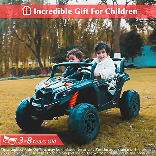 sopbost 24V 4WD 2-Seater Kids Electric Vehicle 4X4 Battery Powered Off-Road 4 Wheeler Ride On Toy Car for Boys Girls to Drive, Remote Control, 2 Speed, Music Play, Black