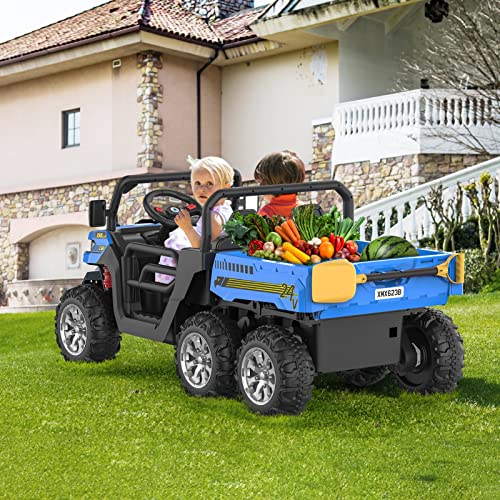 Ride On Dump Truck for Kids Ride On Car with Remote Control Electric UTV Vehicles with Electric Dump Bed, 4WD Power Ride-on 6 Wheels Ride On Toys for Boys Girls (Blue)