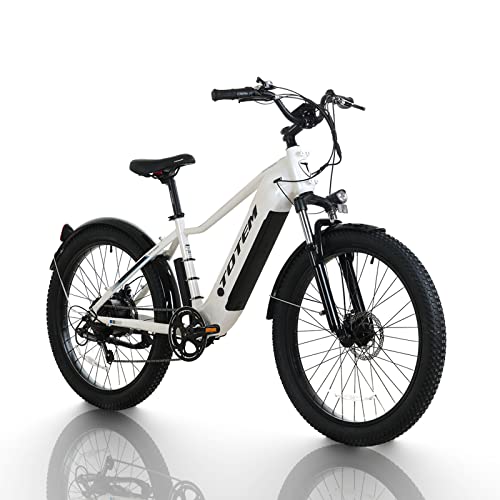 Totem Ranger eBike for Adults 26", 750W Powerful Motor, Ebike 48V 15Ah Removable Integrated Lithium Battery, Shimano 7 Speed Gears, and Mechanical Locking Suspension Fork-White