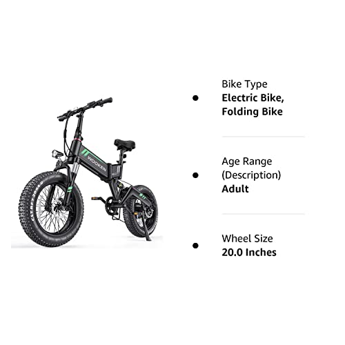 Wooken Electric Bike, 20'' Fat Tire Electric Bike for Adults, 500W Folding Electric Bike with 48V 10Ah Battery, Shimano 7 Speed Gears, Dual Shock Absorber, 20MPH Ebike for Commute Mountain Beach Snow