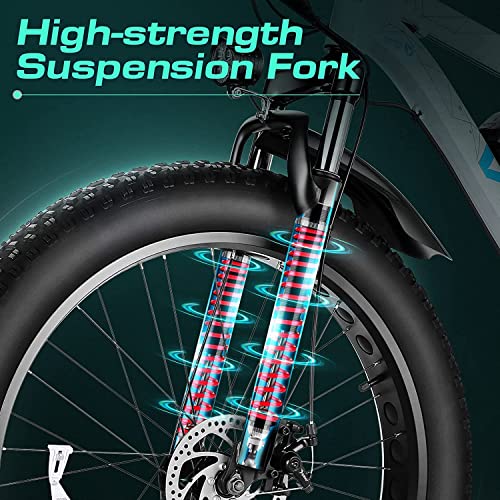 Vivi F26F Electric Bike 26" x 4.0 Fat Tire 500W Electric Bike for Adults, Electric Mountain Bike with 48V 13Ah Removable Battery Shimano 7 Speed 25MPH Up to 50 Miles for Commuting, Beach, Snow