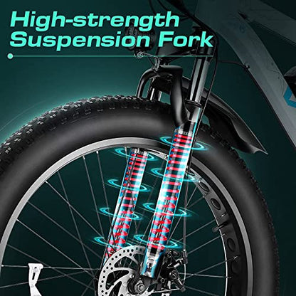 Vivi F26F Electric Bike 26" x 4.0 Fat Tire 500W Electric Bike for Adults, Electric Mountain Bike with 48V 13Ah Removable Battery Shimano 7 Speed 25MPH Up to 50 Miles for Commuting, Beach, Snow