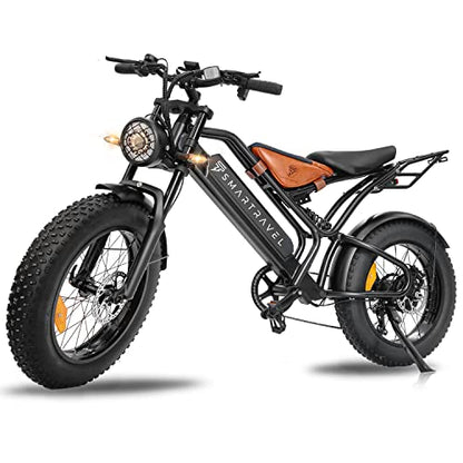 SMARTRAVEL Electric Bike 20" Fat Tire Electric Bike for Adults 1200W Electric Bicycles with 48V 17.5Ah Battery Shimano 7 Speed Gears 28MPH Ebike for Commute Mountain Beach Snow DK400
