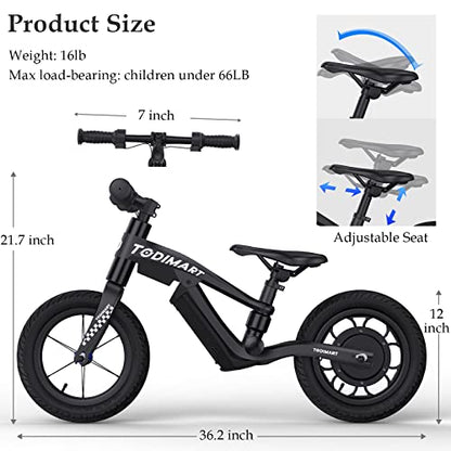 TODIMART Electric Bike for Kids Ages 3-5 Years Old,Electric Balance Bike for Kids 12 Inch Tire,No Pedal Kids Electric Bike 22V 2.5Ah 150W Motor 6 Mph,E-Bike for Boys Girls