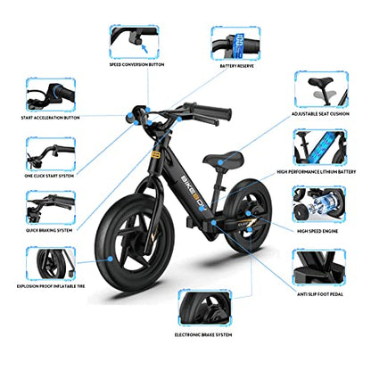 BIKEBOY Electric Balance Bike Kids Electric Bike for Ages 3-5years Old,24v 100w Motor,With12-Inch Pneumatic Tires, Rear Wheel Brake,Adjustable Speed,Dazzling Electric Motorcycle for Kids