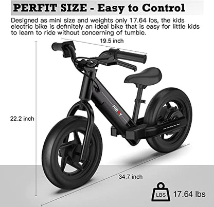 Hiboy BK1 Electric Bike for Kids Ages 3-5 Years Old, 24V 100W Electric Balance Bike with 12 inch Inflatable Tire and Adjustable Seat, Electric Motorcycle for Kids Boys & Girls (Black)