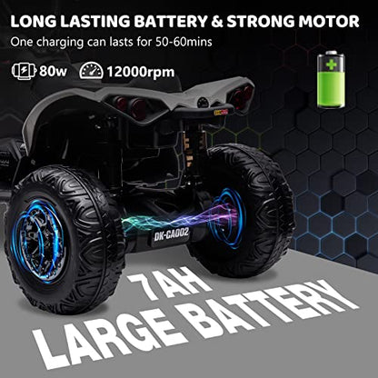 Hetoy Kids ATV, 12V Ride on Toy Car Bombardier Licensed BRP Can-am 4 Wheeler Quad Electric Vehicle, w/LED Lights, Bluetooth, Music, USB, Treaded Tires, Best Gifts for 3-8 Year Old Boys Girls, White