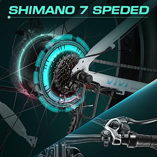 Vivi F26F Electric Bike 26" x 4.0 Fat Tire 500W Electric Bike for Adults, Electric Mountain Bike with 48V 13Ah Removable Battery Shimano 7 Speed 25MPH Up to 50 Miles for Commuting, Beach, Snow