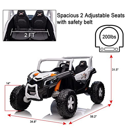 Nitoess 2023 New XXXL 24V Ride on UTV for Kids 2 Seater, 4x4 Ride On Buggy Power 2WD/4 Wheeler 380W Motor with Remote Control, 3-12yrs Electric car w/EVA Rubber Tires Bluetooth/AUX/TF Slot(White)