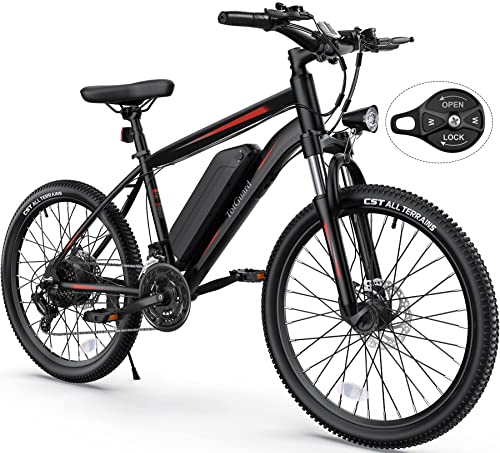 TotGuard Electric Bike, Electric Bike for Adults 26'' Ebike with 350W Motor, 19.8MPH Electric Mountain Bike with Lockable Suspension Fork, Removable 36V/10.4Ah Battery, Professional 21 Speed Gears