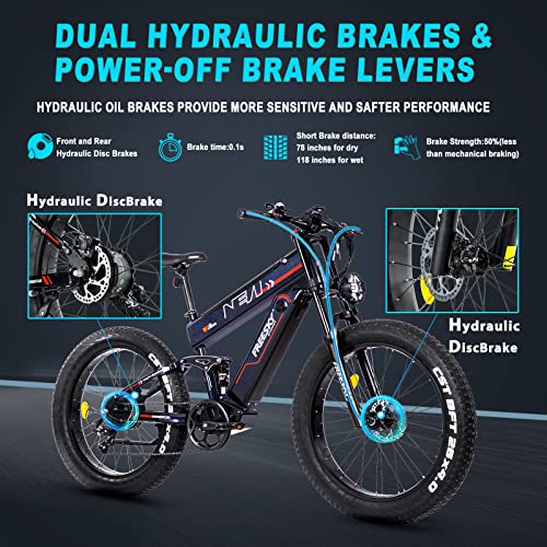 FREESKY Electric Bike for Adults, 1000W BAFANG Motor Dual Battery 26”Fat Tire Electric Bike, Full Suspension Dual Hydraulic Brakes E Mountain Bike 35mph 60-110 Miles Long Range Fast Ebikes