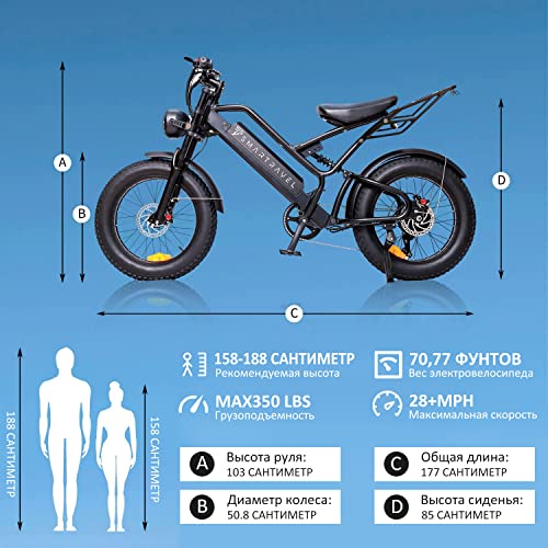 SMARTRAVEL Electric Bike 20" Fat Tire Electric Bike for Adults 1200W Electric Bicycles with 48V 17.5Ah Battery Shimano 7 Speed Gears 28MPH Ebike for Commute Mountain Beach Snow DK400