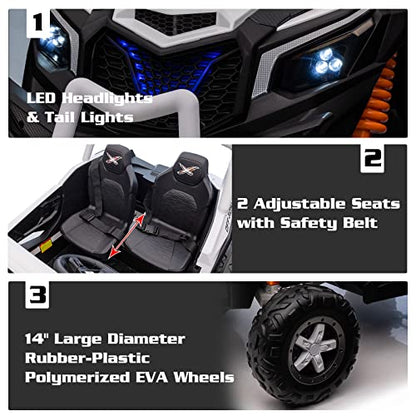 Nitoess 2023 New XXXL 24V Ride on UTV for Kids 2 Seater, 4x4 Ride On Buggy Power 2WD/4 Wheeler 380W Motor with Remote Control, 3-12yrs Electric car w/EVA Rubber Tires Bluetooth/AUX/TF Slot(White)