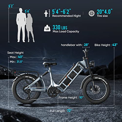 eAhora Juliet 60Ah 1000W Electric Bike for Adults Long Range Electric Bike 20 * 4.0 Fat Tire Electric Bike Full Suspension Electric Mountain Bike,Color Display (Green)