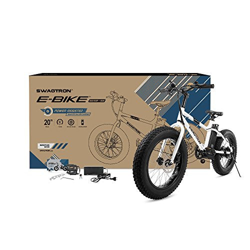 Swagtron Swagcycle EB-6 Bandit Trail Electric Bike with Removable Battery and Dual Disc Brakes, White, 20" Wheels