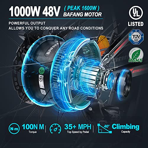 FREESKY Electric Bike for Adults, 1000W BAFANG Motor Dual Battery 26”Fat Tire Electric Bike, Full Suspension Dual Hydraulic Brakes E Mountain Bike 35mph 60-110 Miles Long Range Fast Ebikes