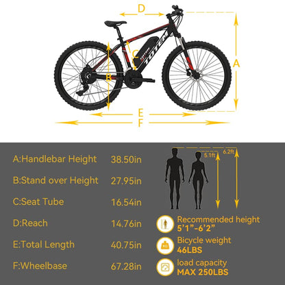 Totem Electric Bike for Adults 26”, Electric Mountain Bicycle 350W Motor, 20MPH Victor 2.0 with 36V 10.4Ah Removable Battery, E-MTB with Shimano 21 Speed Gears, Upgraded Adjustable stem-White
