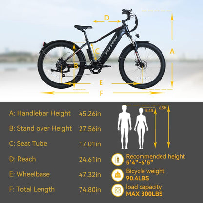 Totem Ranger eBike for Adults 26", 750W Powerful Motor, Ebike 48V 15Ah Removable Integrated Lithium Battery, Shimano 7 Speed Gears, and Mechanical Locking Suspension Fork-White