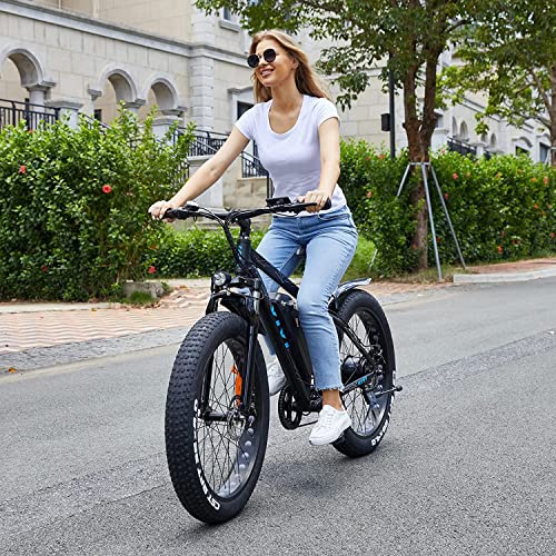 Vivi F26F Electric Bike 26" x 4.0 Fat Tire 500W Electric Bike for Adults, Electric Mountain Bike with 48V 13Ah Removable Battery Shimano 7 Speed 25MPH Up to 50 Miles for Commuting, Beach, Snow