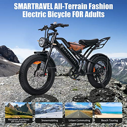 SMARTRAVEL Electric Bike 20" Fat Tire Electric Bike for Adults 1200W Electric Bicycles with 48V 17.5Ah Battery Shimano 7 Speed Gears 28MPH Ebike for Commute Mountain Beach Snow DK400